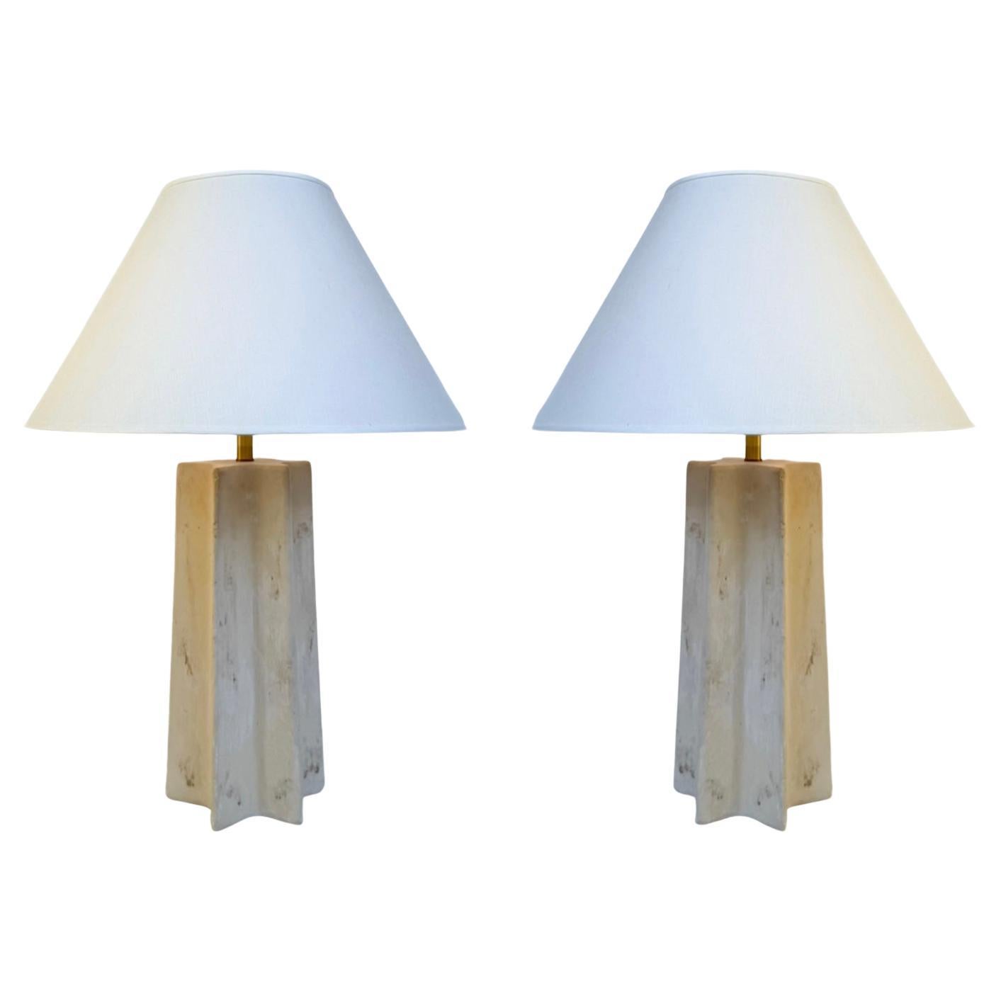 Pair of Off White Star Shape Table Lamps by Michael Taylor For Sale