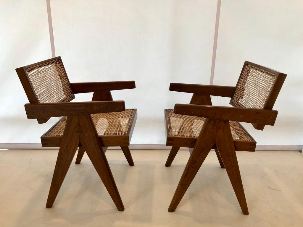 Mid-Century Modern Pair of Office Pierre Jeanneret Office Chairs, Chandigarh, circa 1953