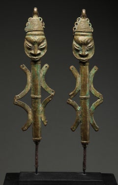 Pair of Ogboni Yoruba Cast Bronze Figurative Staff Tops, Nigeria Africa
