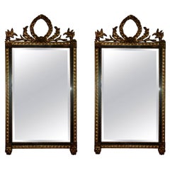 Pair of Oil Gilt and Black Mirrors Adorned with a Floral Crown, 20th Century 