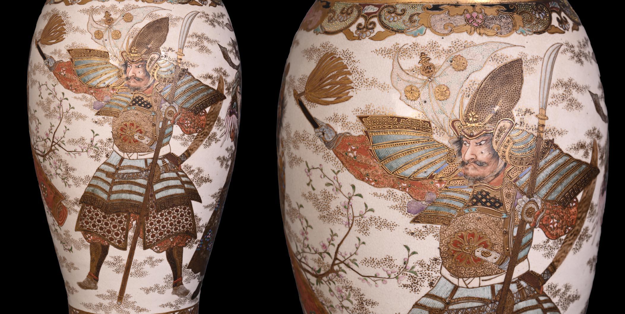 Pair of Oil Lamps in Satsuma Faience with Baccarat Opaline Globes – Second Half en vente 5