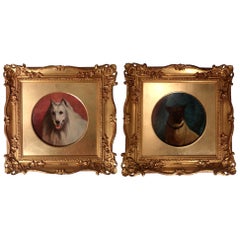 Pair of Oil on Canvas Dog Portraits by George Earl