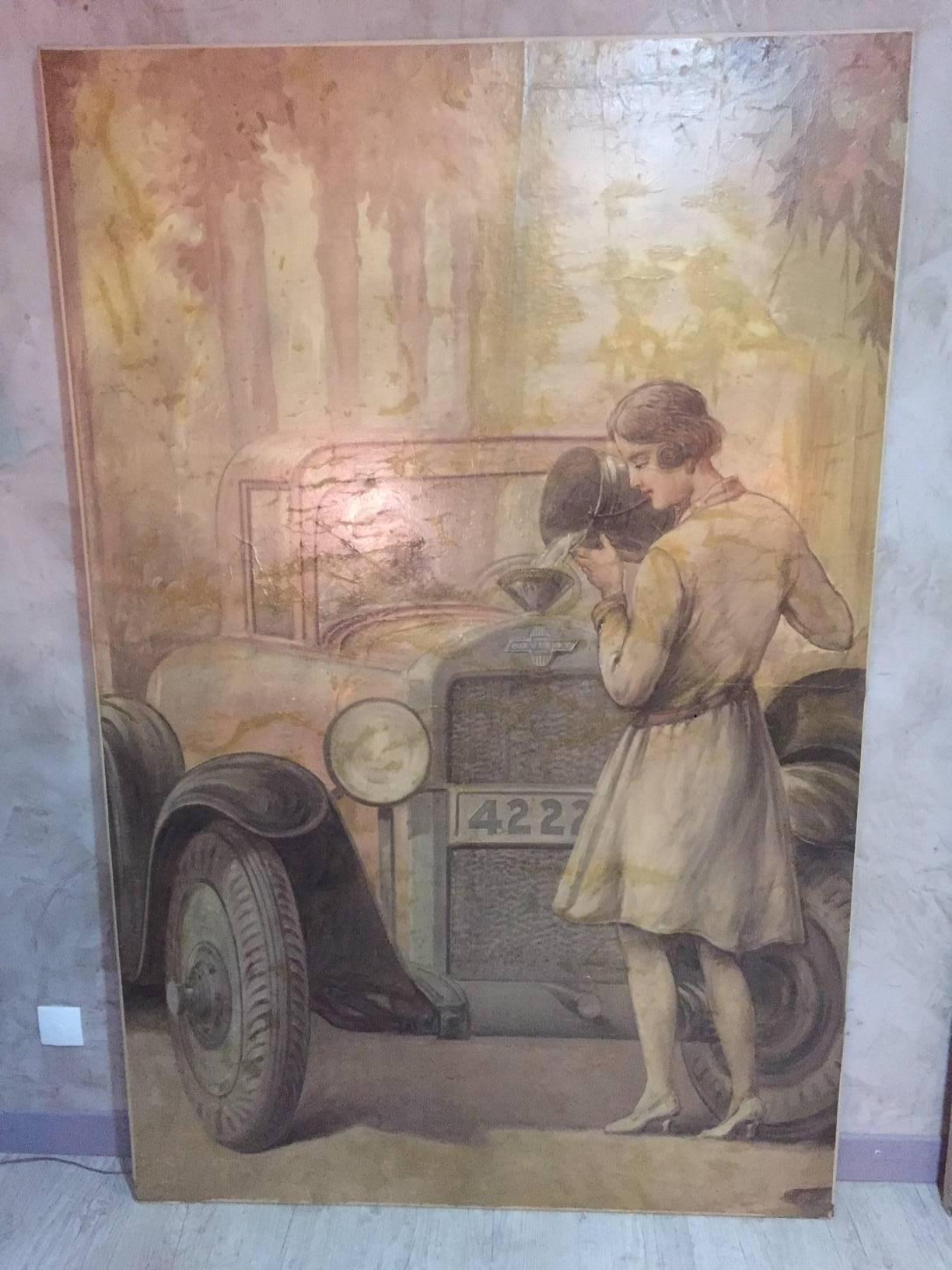 Spanish Pair of Oil on Canvas on 1920s Chevrolet Theme