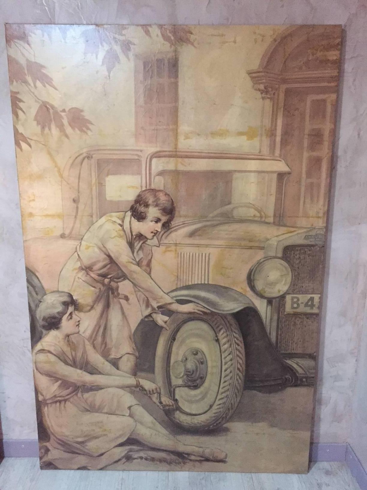 Oiled Pair of Oil on Canvas on 1920s Chevrolet Theme