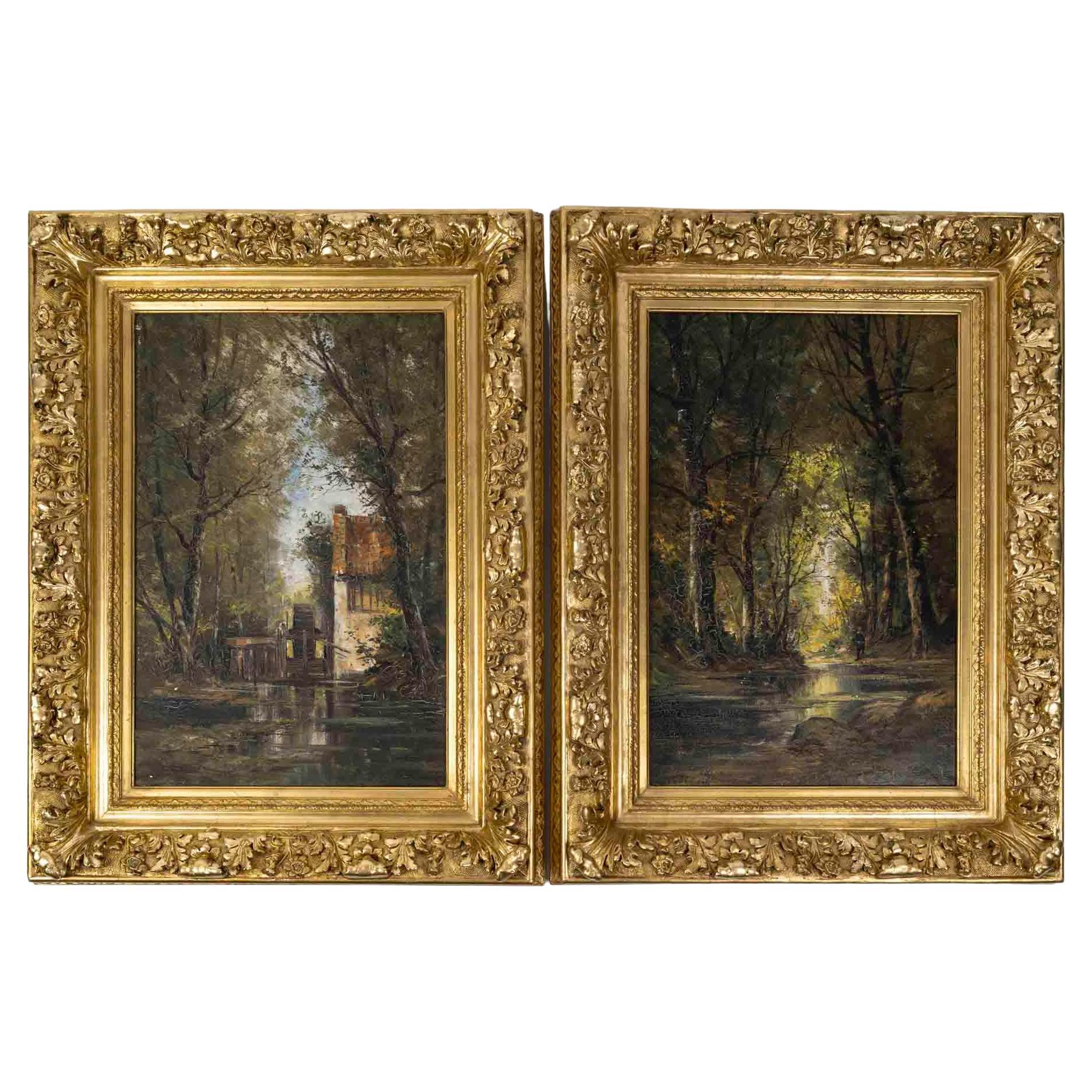 Pair of Oil on Canvas Paintings, 19th Century, Napoleon III Period.