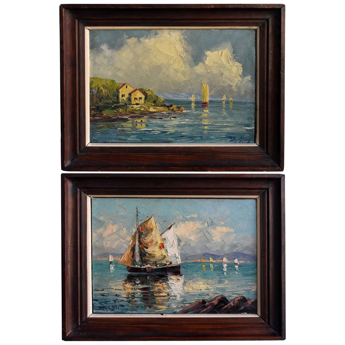 Pair of Oil on Canvas Russian by Schastliviy For Sale