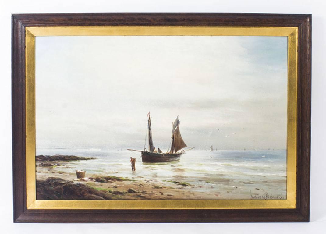 Paire d'huiles sur toile représentant des paysages marins Gustave De Bréanski, 19e siècle en vente 4