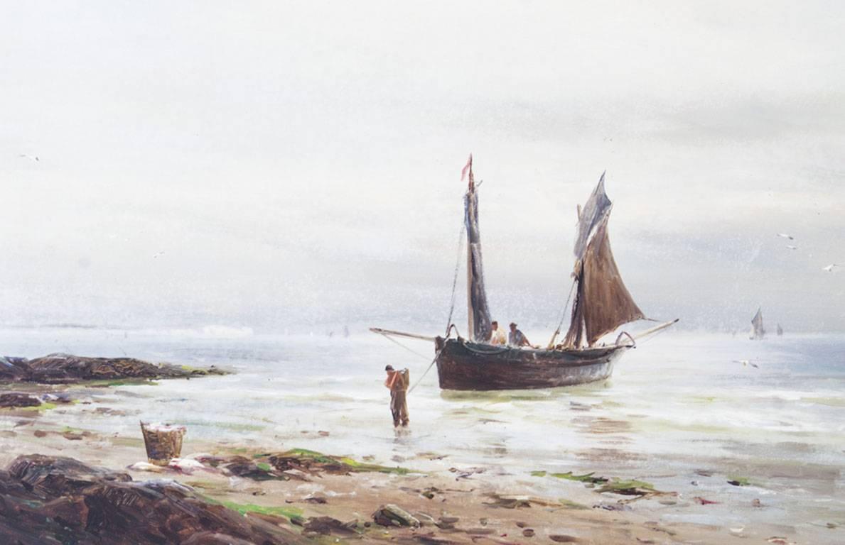 Paar Öl auf Leinwand Seelandschaftsgemälde Gustave De Bréanski, 19. im Angebot 7