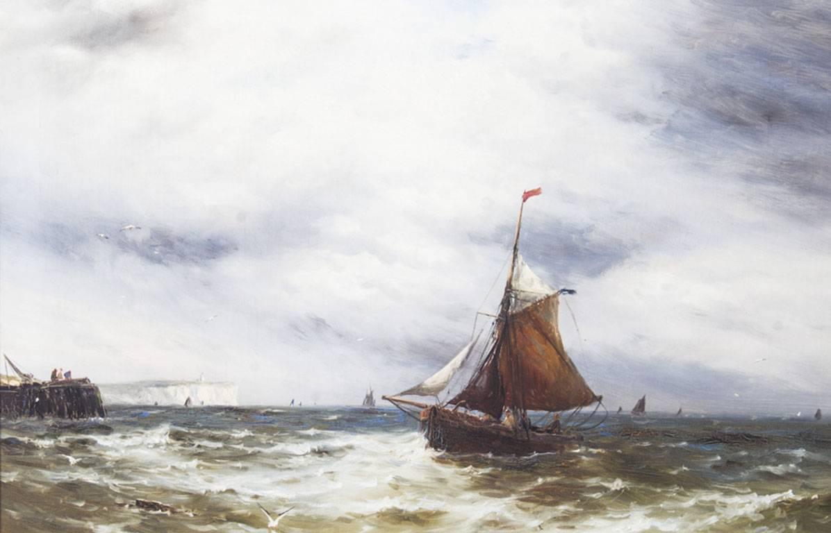 Pareja de óleos sobre lienzo Pinturas de paisajes marinos Gustave De Bréanski, Siglo XIX en Excelente estado para la venta en London, GB