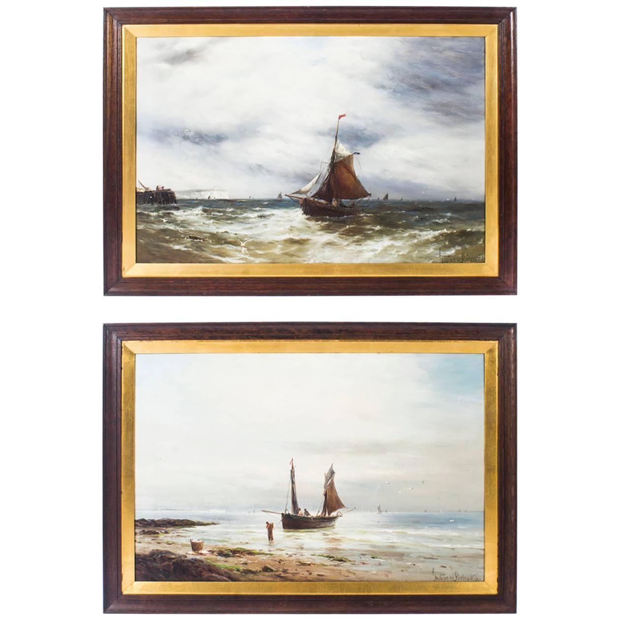 Paire d'huiles sur toile représentant des paysages marins Gustave De Bréanski, 19e siècle en vente