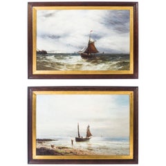 Antique Pair of Oil on Canvas Seascape Paintings Gustave De Bréanski, 19th Century