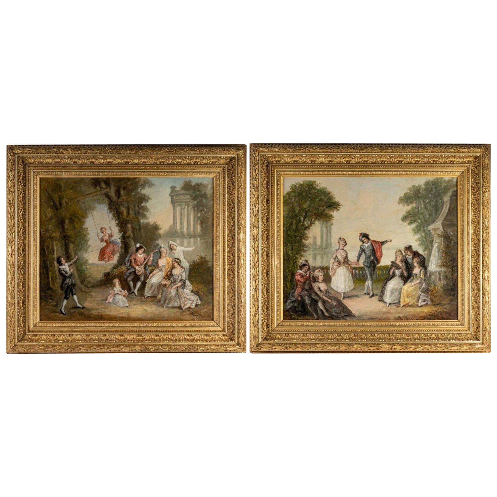 Pair of Oil on Canvas Signed Pigale, Late 19th Century