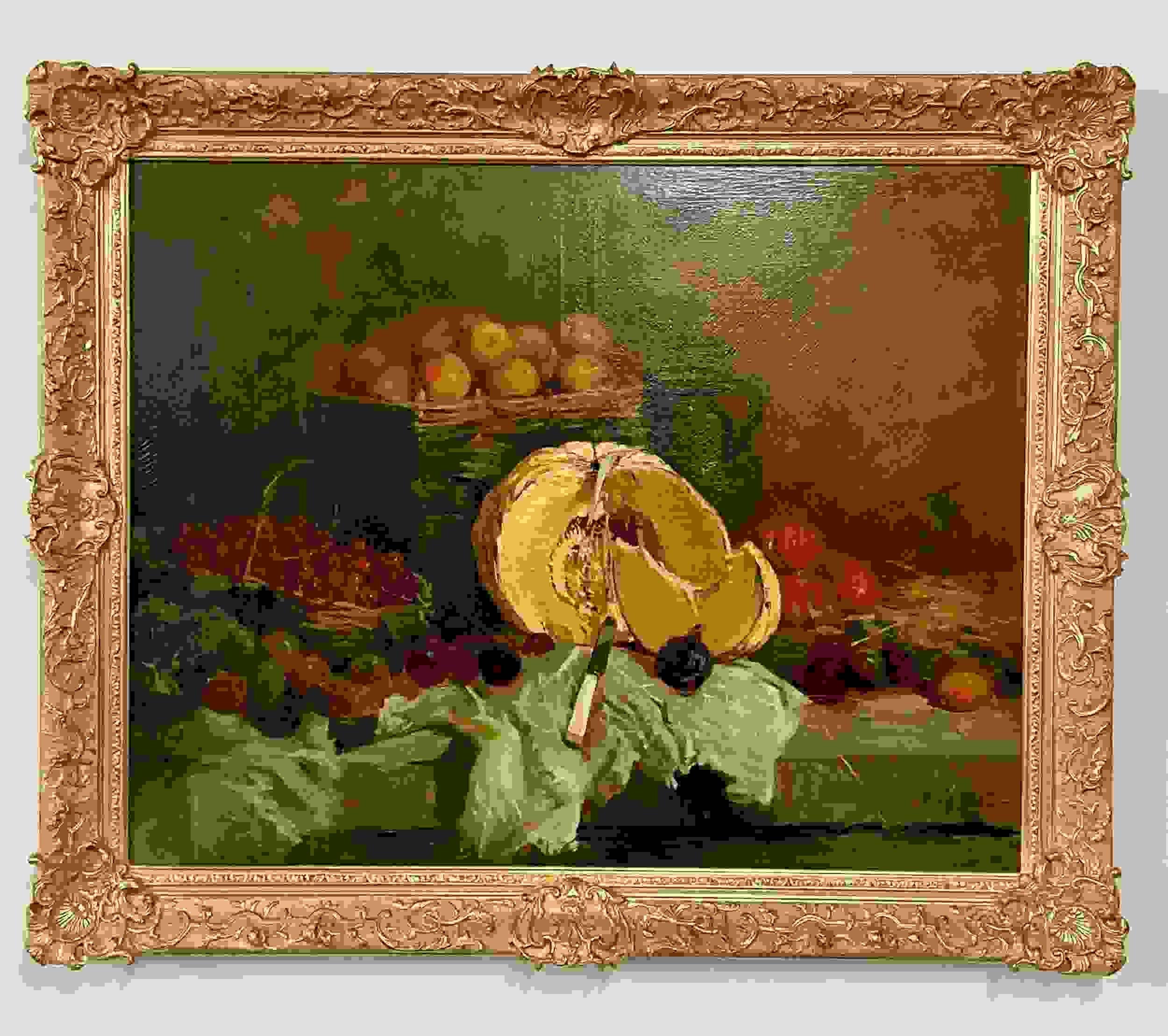 19th Century Pair of Oil on Canvas Signed Tony Torta, Stilllife, Fruit, Italian