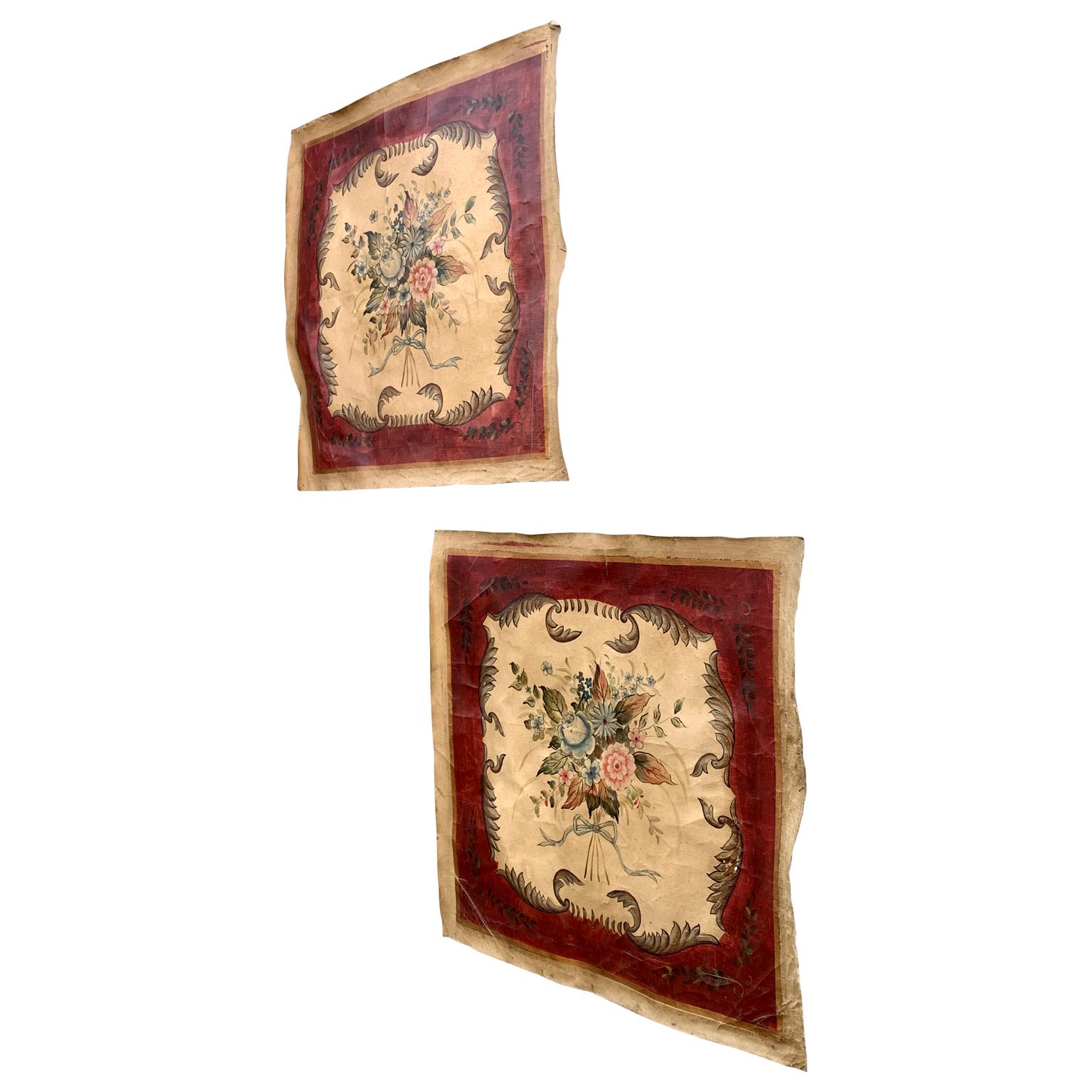 Belgian Pair Of Oil On Canvas Wall Decorations With Flowers For Sale