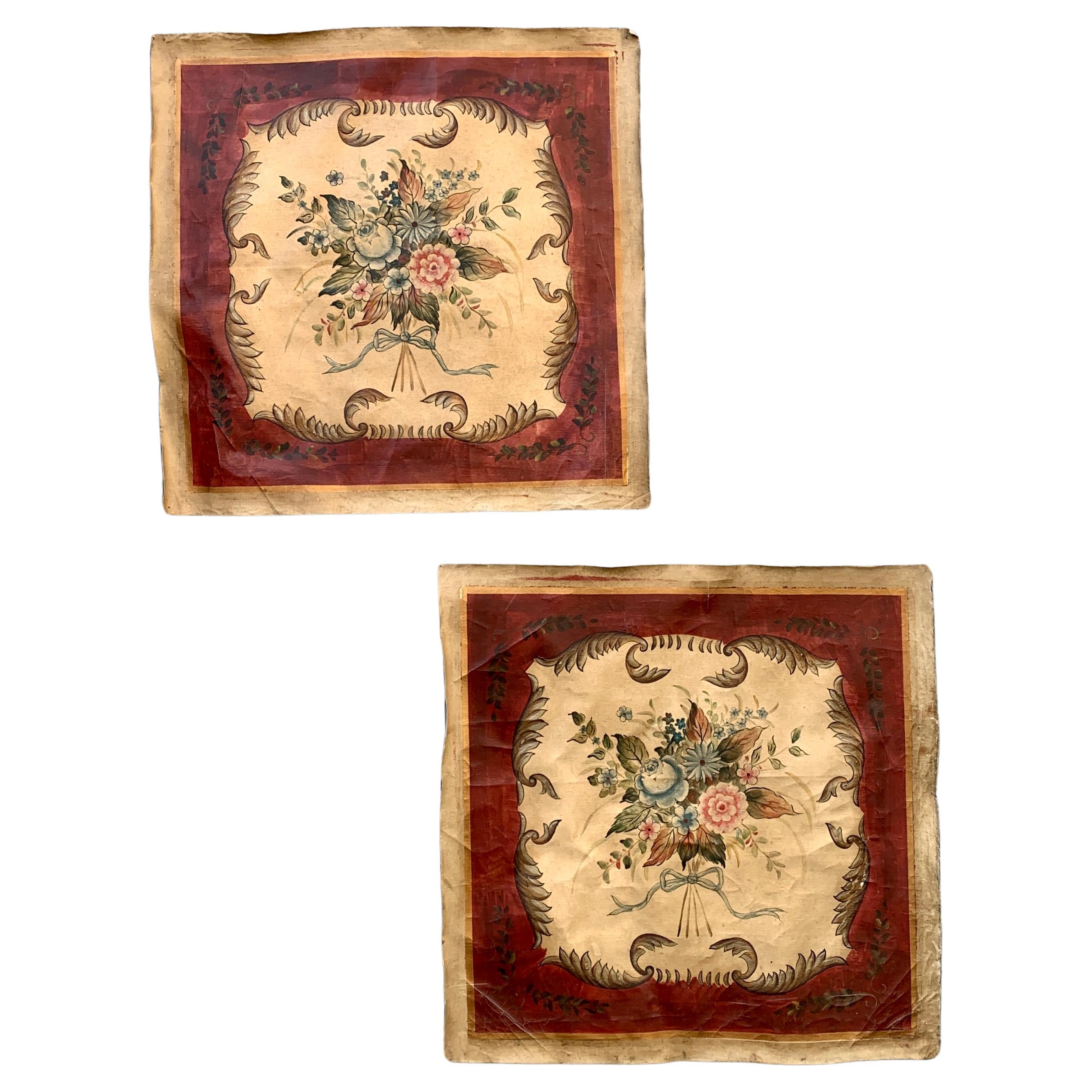 Pair Of Oil On Canvas Wall Decorations With Flowers