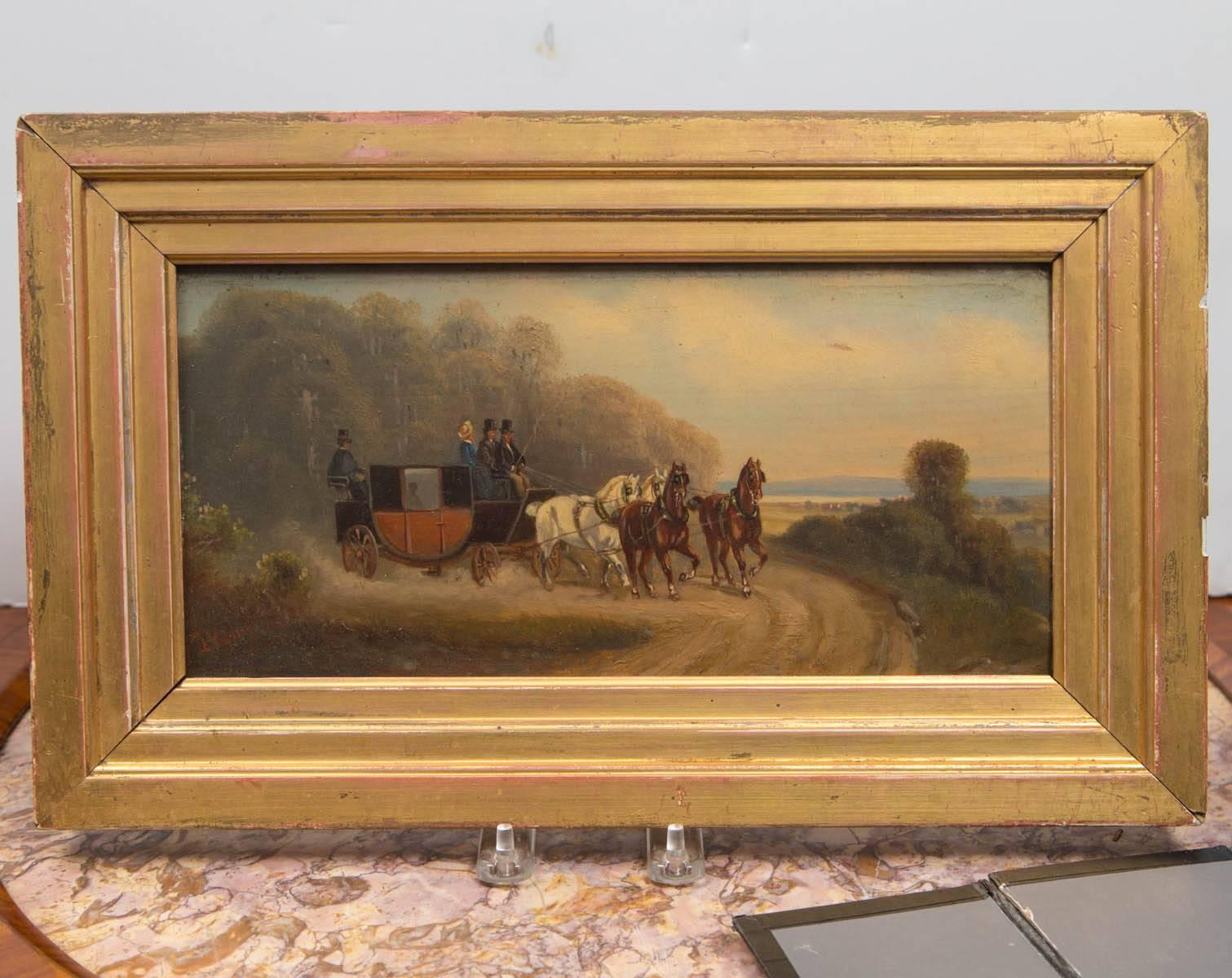 Painted on wood panels, set within gilt frames. Each signed W. Cleney. Shipping label from UK on back of each.