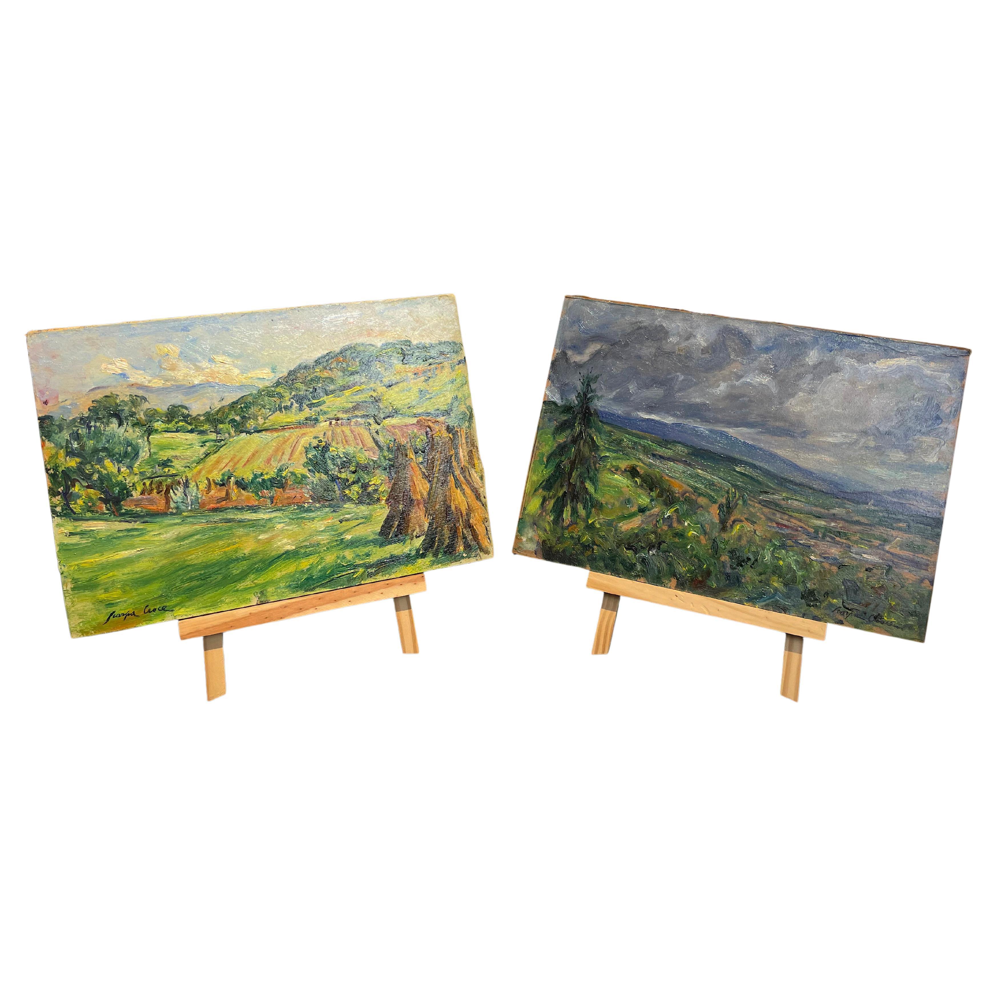 Pair of Oil Paintings "Colli Veneti" by Luigi Scarpa Croce Late 1950s