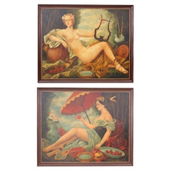 Pair of Oil Paintings L'Europe and L'Asie by Skilling, Priced Individually