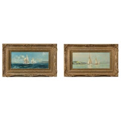 Pair of Oil Paintings of Clyde One Design Yachts Racing by Frank Henry Mason