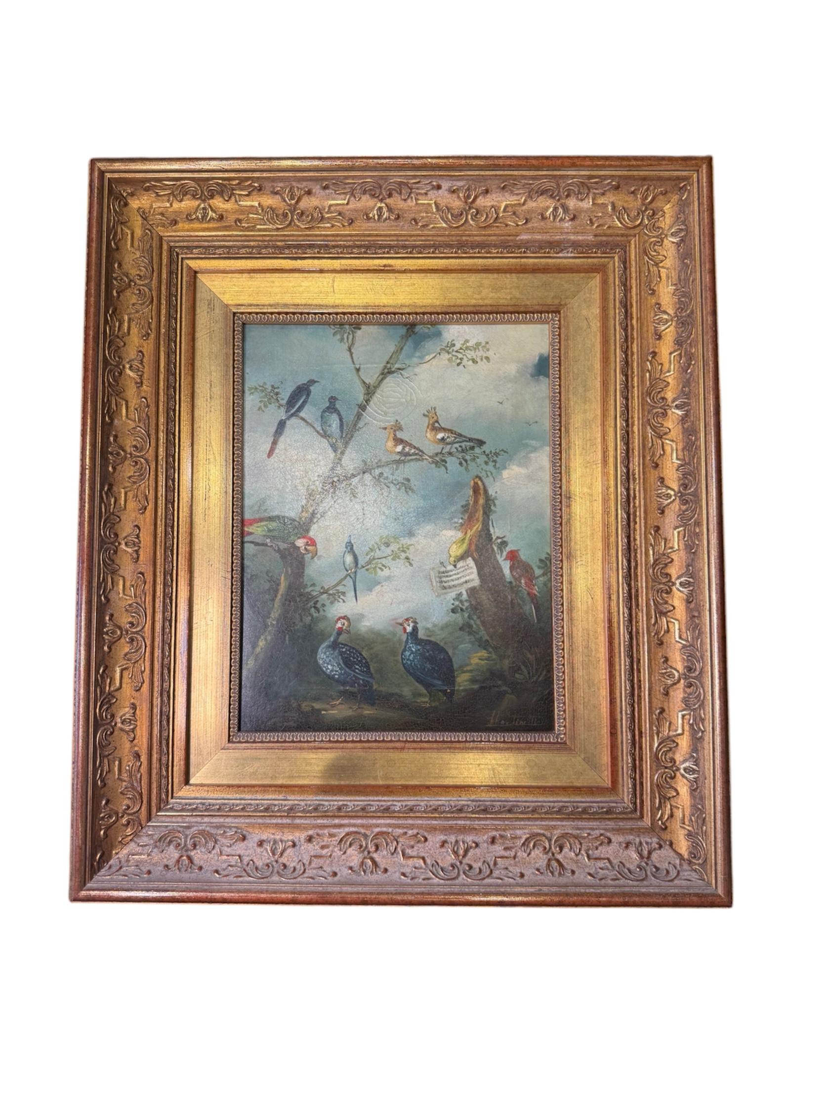 Paar Ölgemälde eines Konzerts von Vögeln (Barock) im Angebot