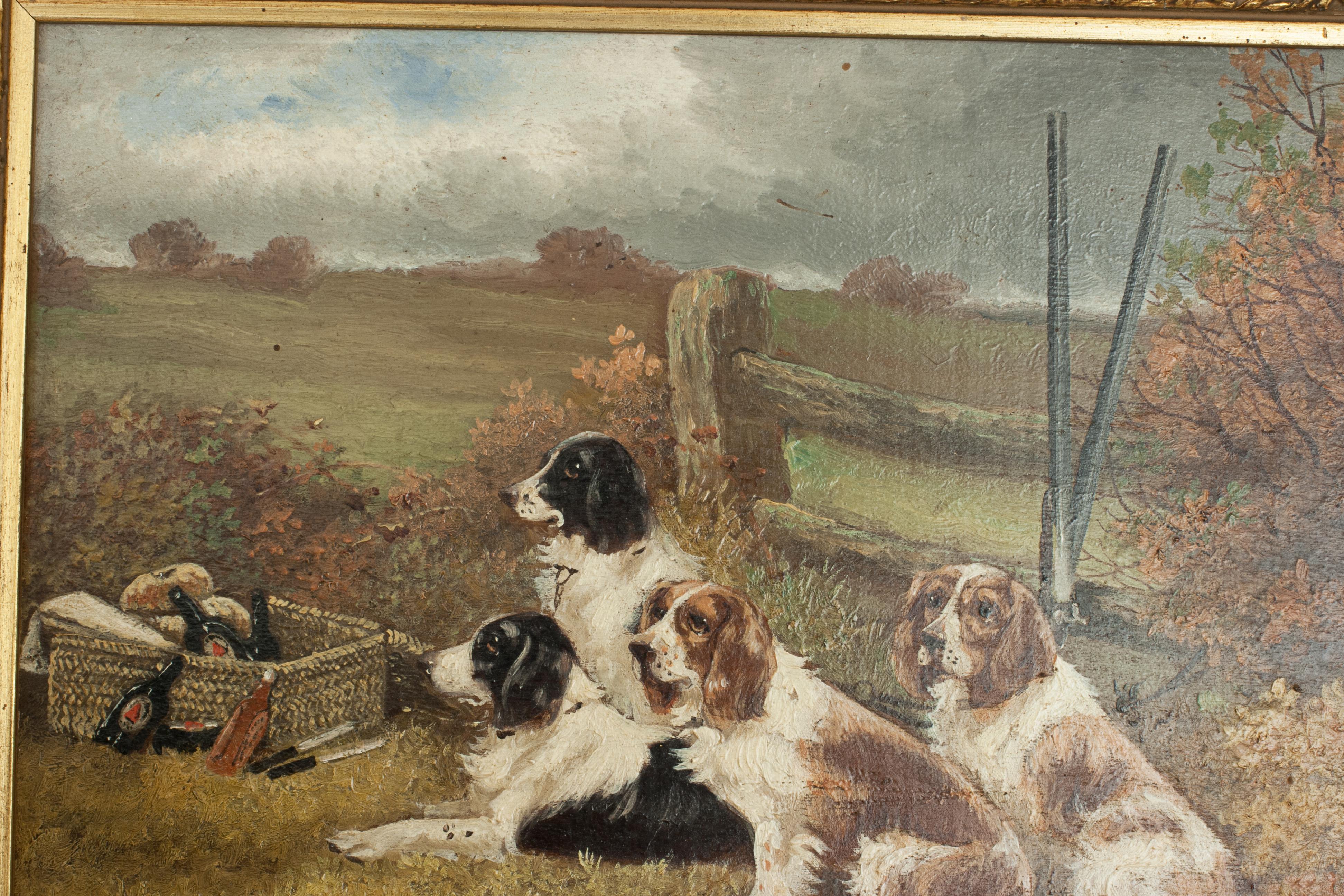 Pair of Oil Paintings of Hunting Spaniels, Mounted on Board 1