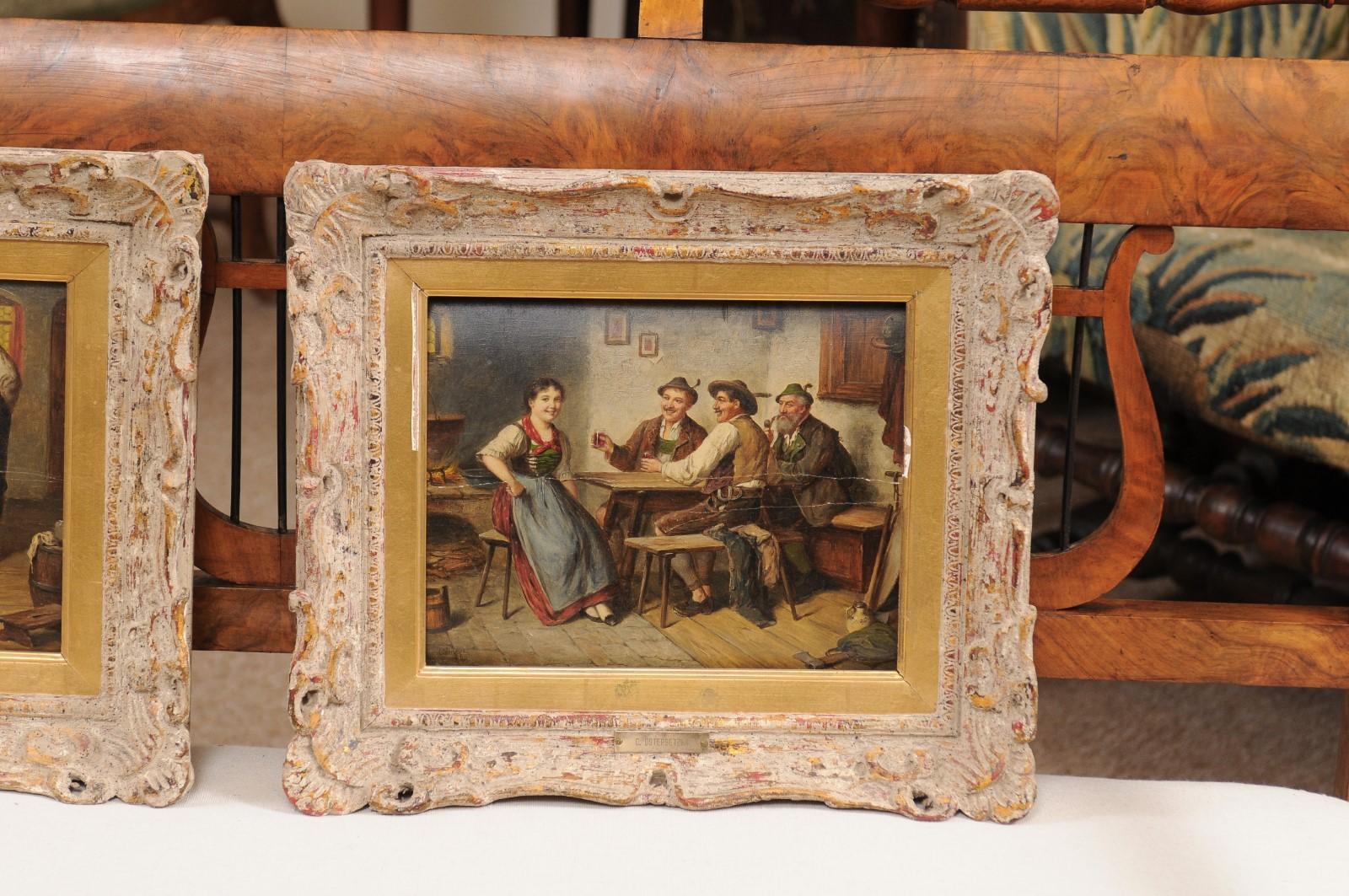20th Century Pair of Oil Paintings of Tavern Scenes, Signed & Dated “C. Ostersetzer, 1903