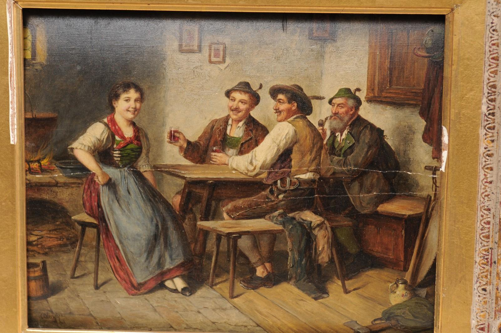 Paire de peintures à l'huile de scènes de taverne, signées et datées « C. Ostersetzer, 1903