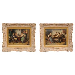Antique Pair of Oil Paintings of Tavern Scenes, Signed & Dated “C. Ostersetzer, 1903"