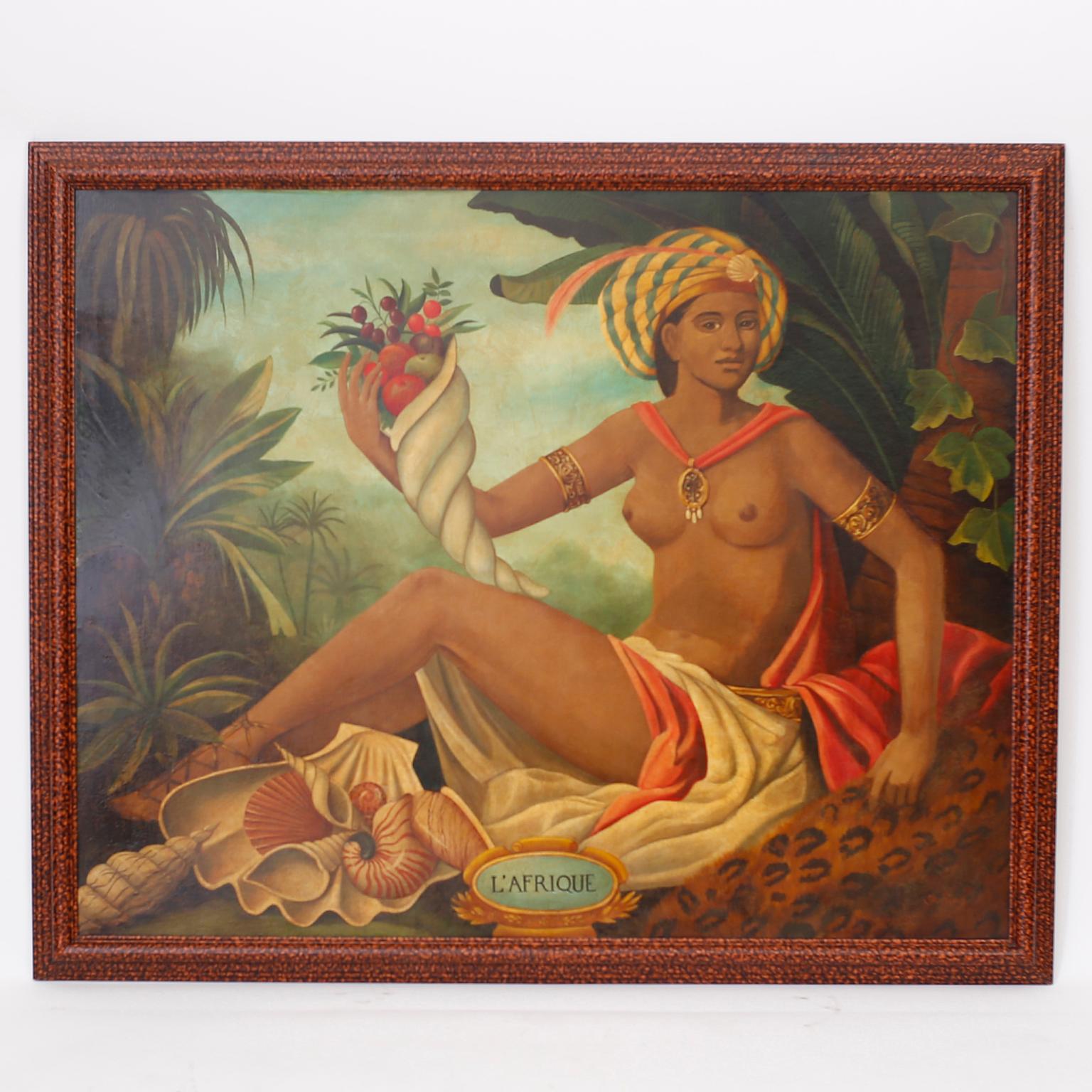 Pair of Oil Paintings of the Beauties L'Amerique and L'Afrique by Skilling 4