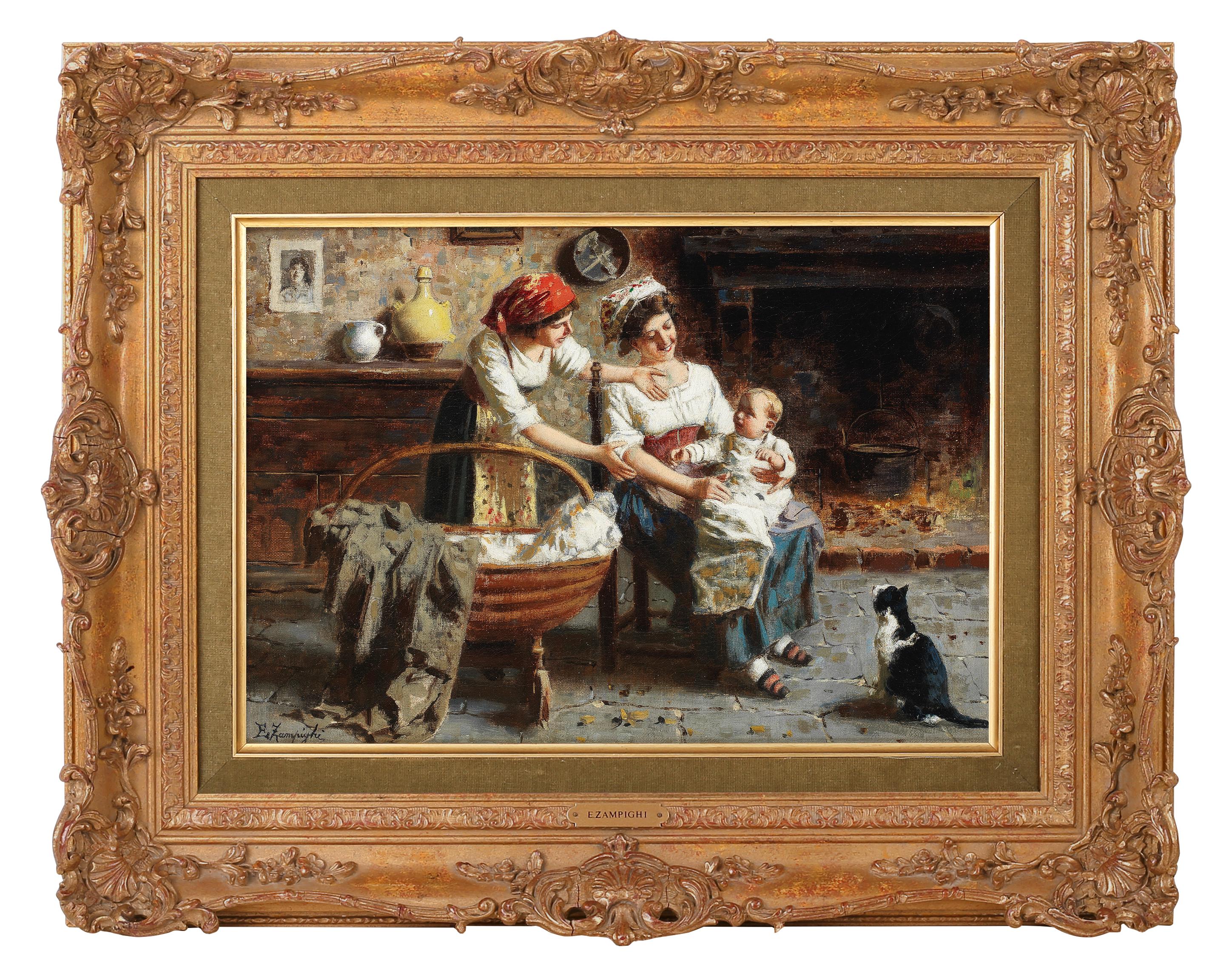 italien Paire de peintures à l'huile sur toile. E. Zampighi (Modène, 1859 - 1944) en vente