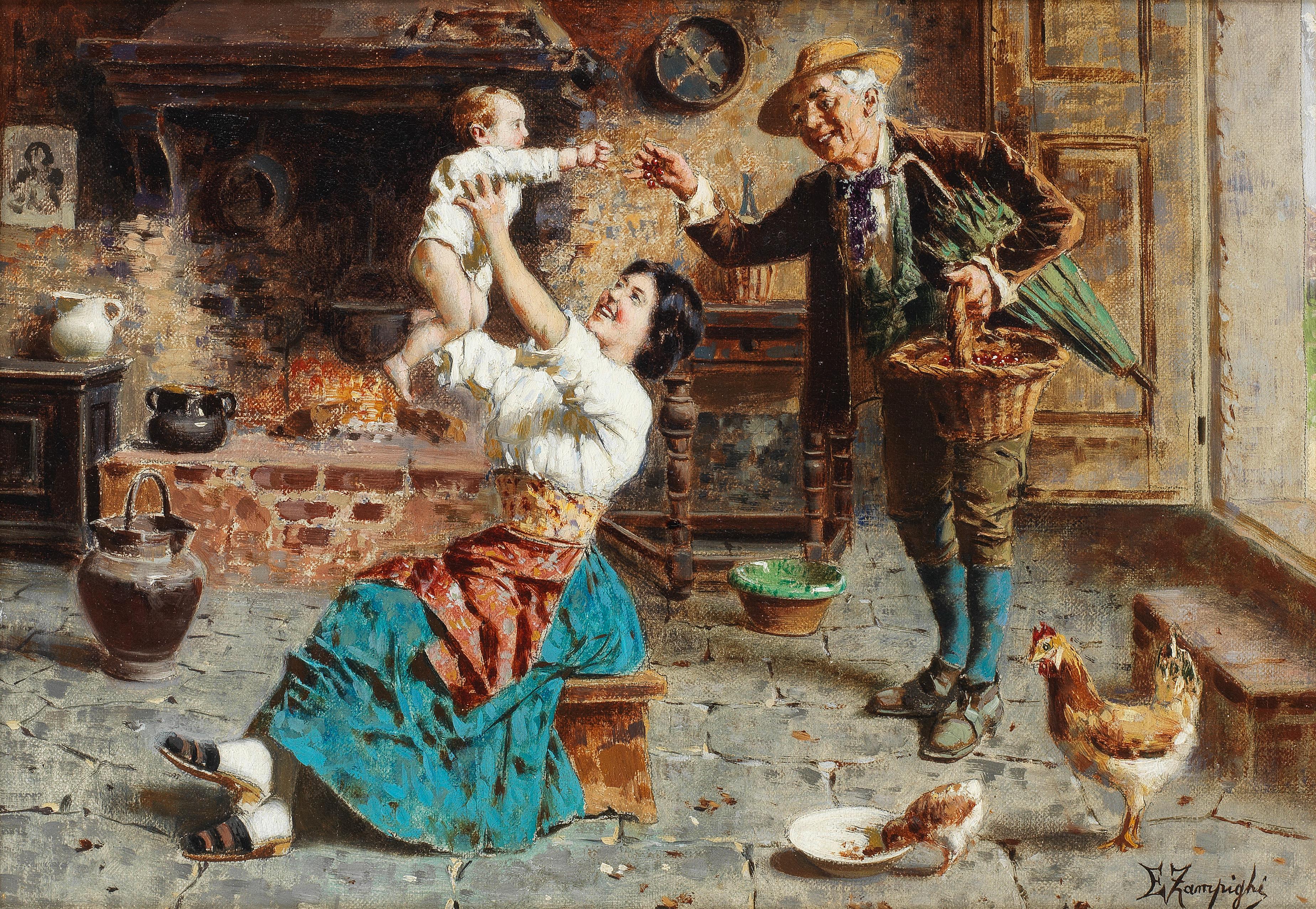 Coppia di dipinti a olio su tela. E. Zampighi (Modena, 1859 - 1944) in vendita 1