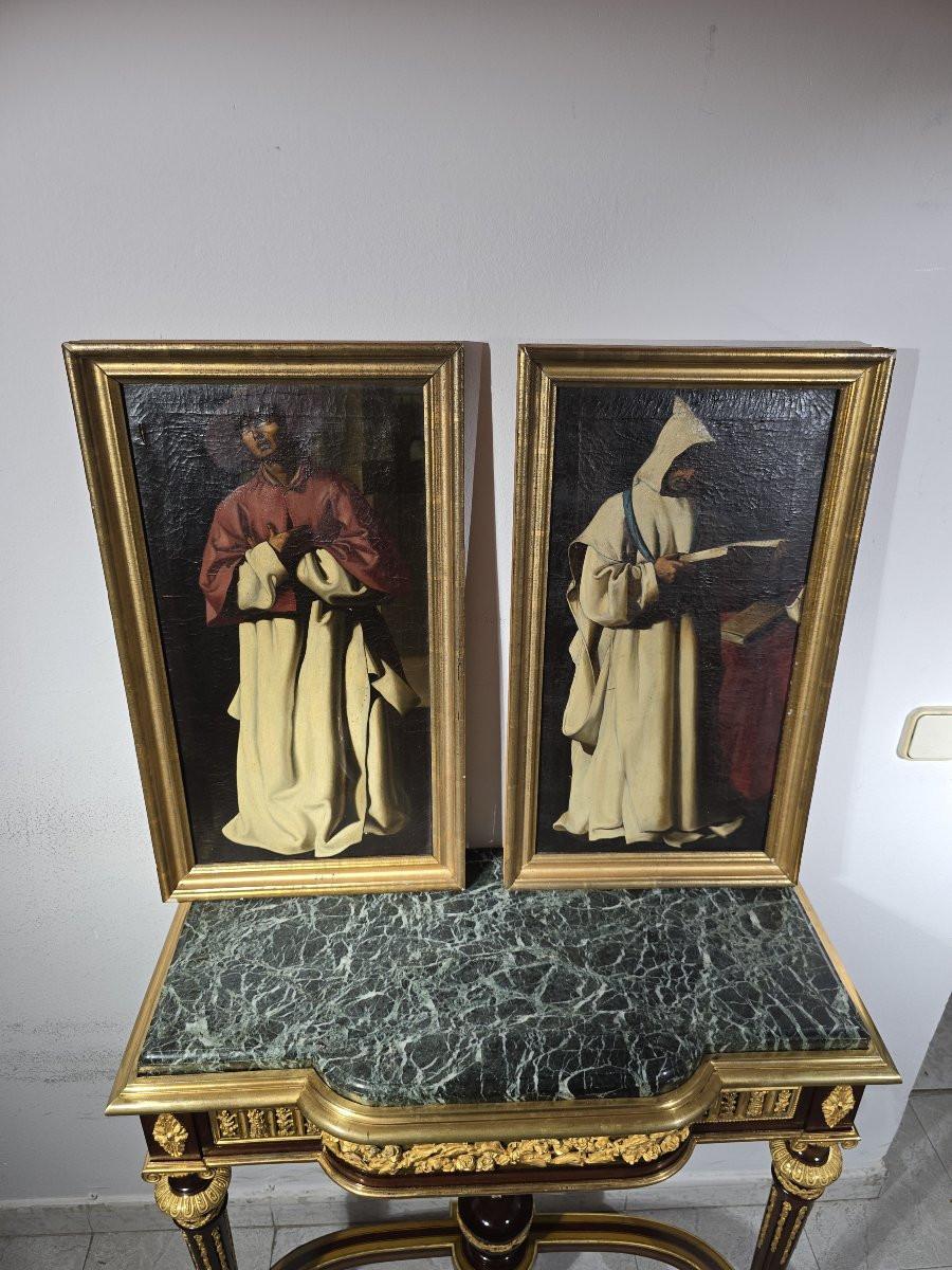 Espagnol Paire de peintures à l'huile sur toile - Suiveur de Zurbarán - 17e siècle en vente