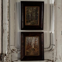 Pair of oil paintings on panel depicting woodland scenes in Haute-Marne