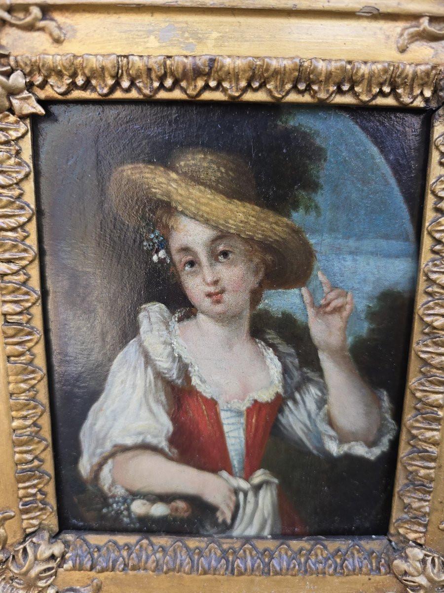XIXe siècle Paire de peintures à l'huile sur panneau - Jeunes bergères - 19e siècle en vente