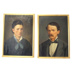 Paire de portraits à l'huile du 19ème siècle Italie XIXème