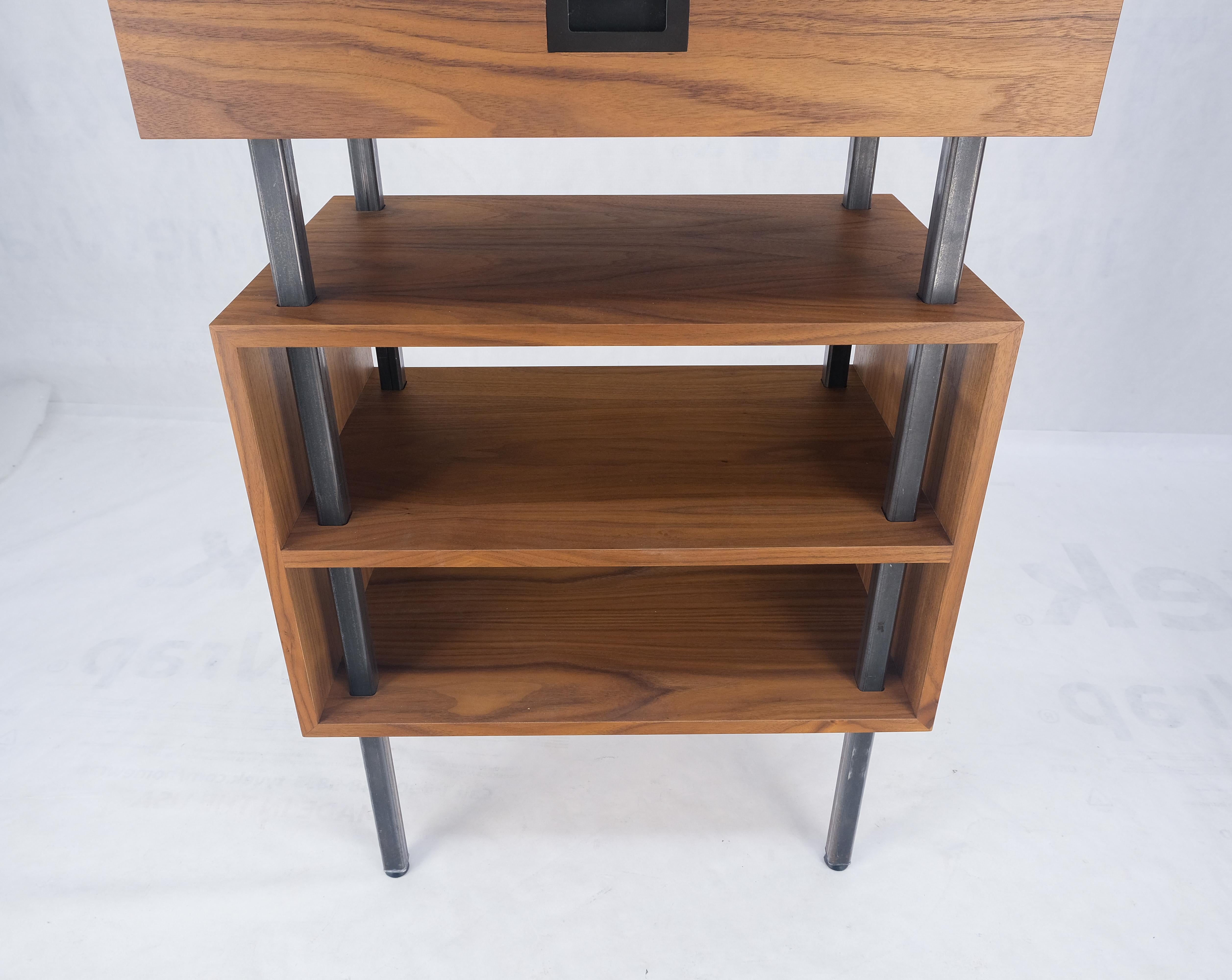 Pair of Oiled Walnut 1 Drawer 3 Tier Side End Tables Stands Composite Top Mint! For Sale 2