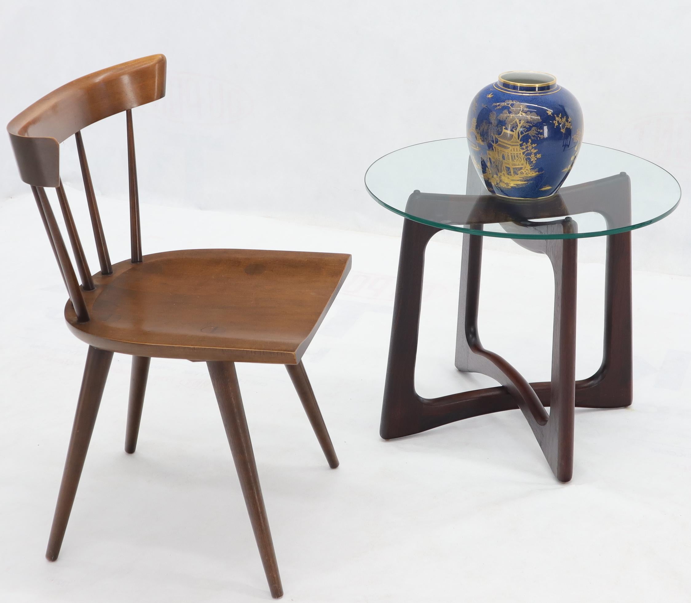 Pair of Mid-Century Modern Adrian Pearsall walnut bases round glass tops end tables.
 