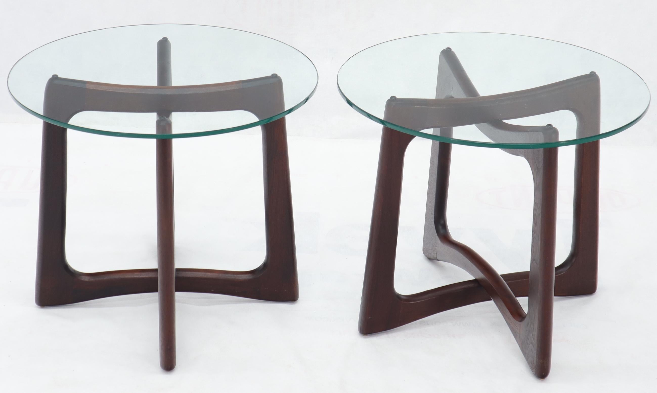 Mid-Century Modern Pair of Oiled Walnut Adrian Pearsall Round Glass Tops End Side Tables