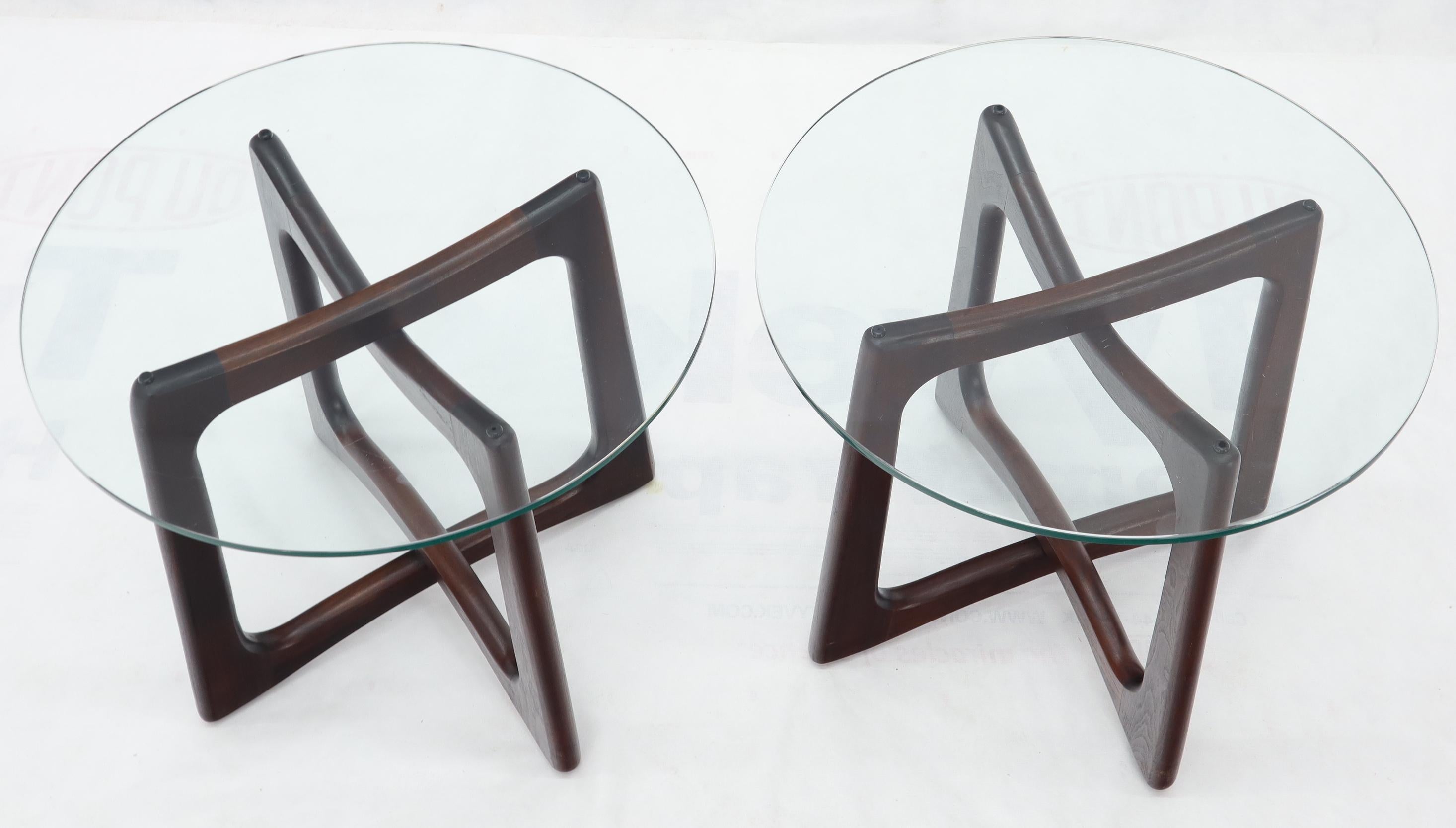Pair of Oiled Walnut Adrian Pearsall Round Glass Tops End Side Tables In Excellent Condition In Rockaway, NJ
