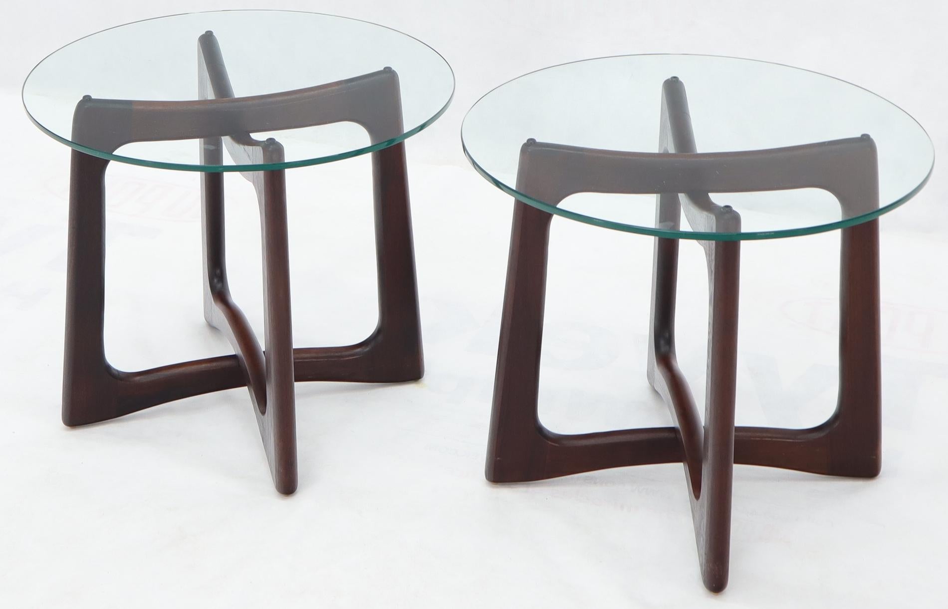 Pair of Oiled Walnut Adrian Pearsall Round Glass Tops End Side Tables 2