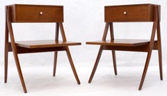 Pair of Oiled Walnut End Side Bed Tables by Drexel