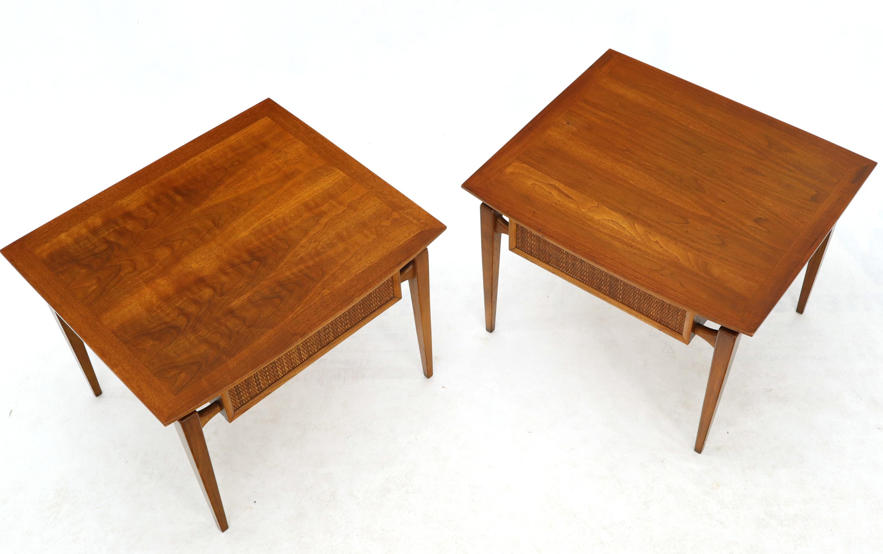 Pair of Oiled Walnut Exposed Sculptural Legs Large Square Side End Tables 4