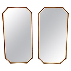 Pair of Oiled Walnut Frames Gold Trim Elongated Octagon Shape Wall Mirrors Mint!