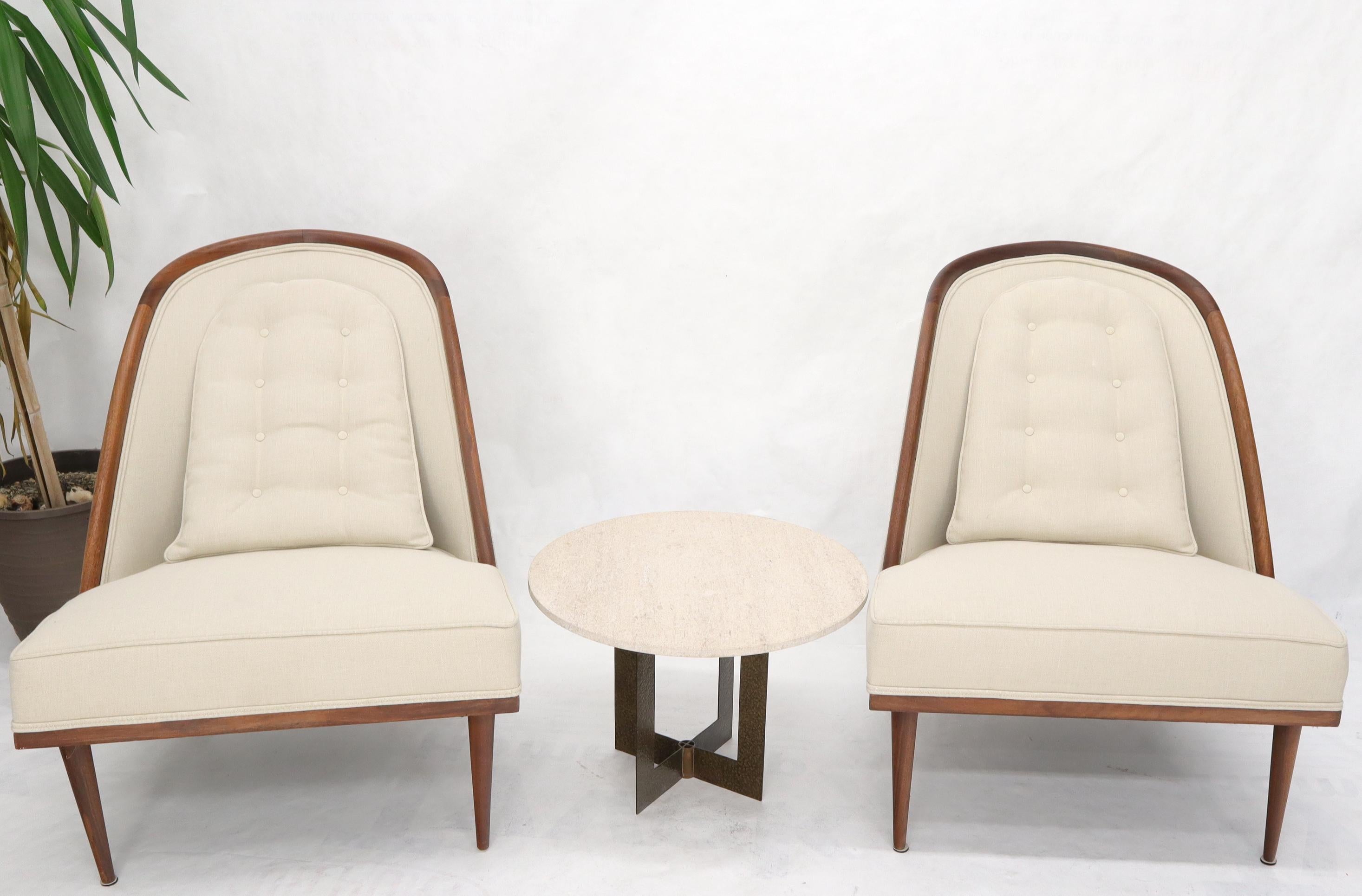 Pair of Oiled Walnut Frames Tall Tapered Legs New Upholstery Lounge Chairs 6