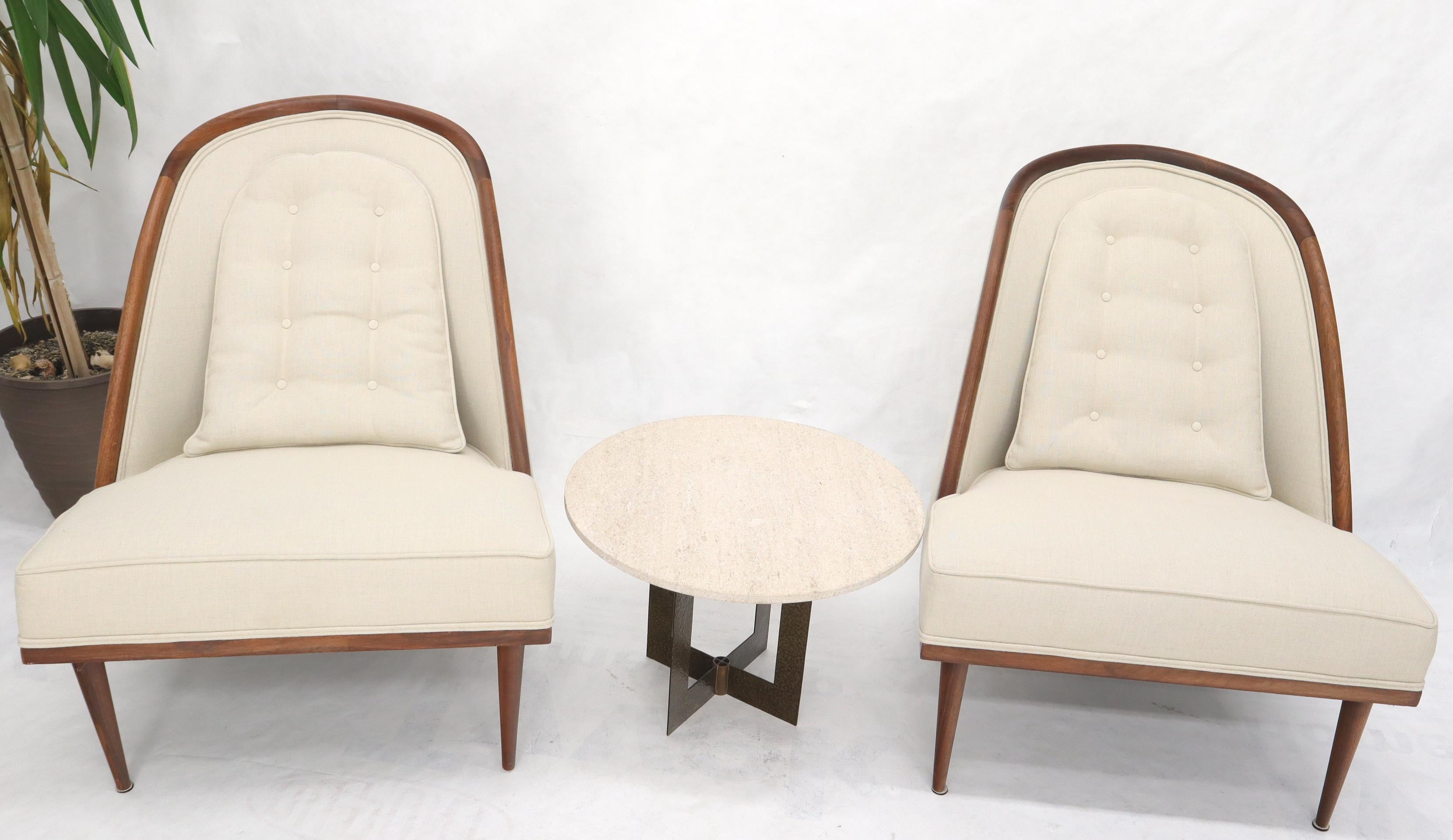 Pair of Oiled Walnut Frames Tall Tapered Legs New Upholstery Lounge Chairs 7