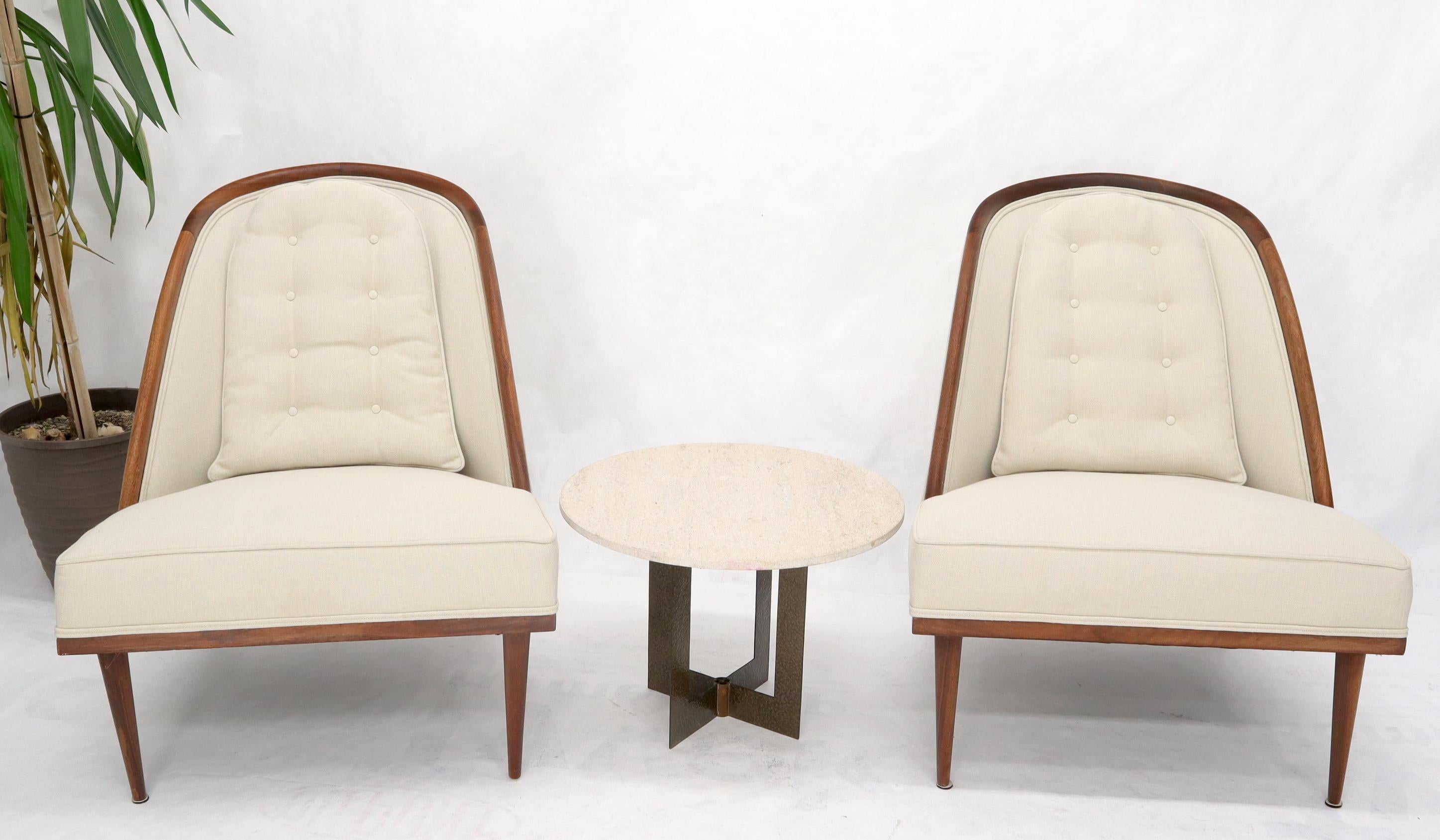 20th Century Pair of Oiled Walnut Frames Tall Tapered Legs New Upholstery Lounge Chairs