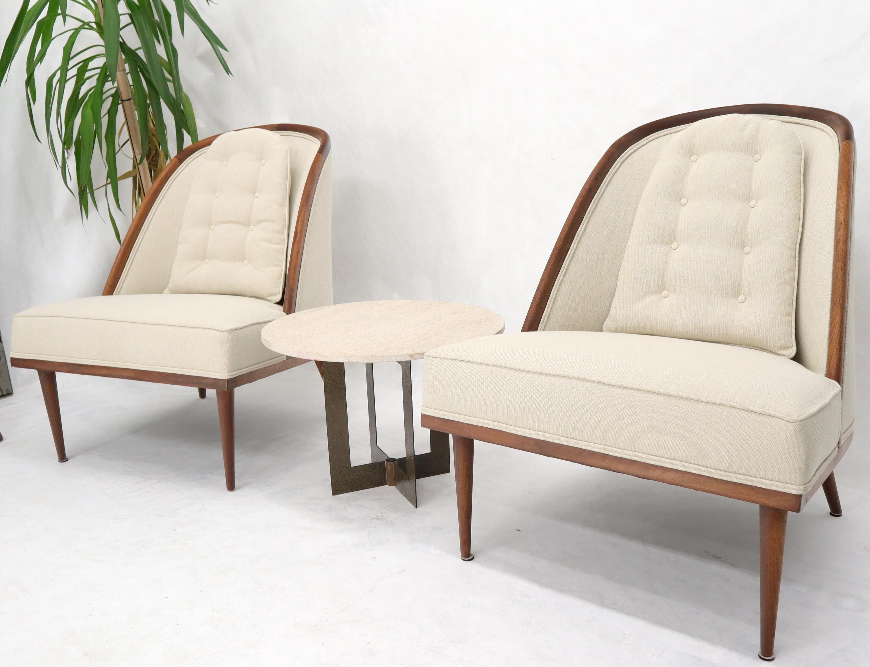 Pair of Oiled Walnut Frames Tall Tapered Legs New Upholstery Lounge Chairs 1