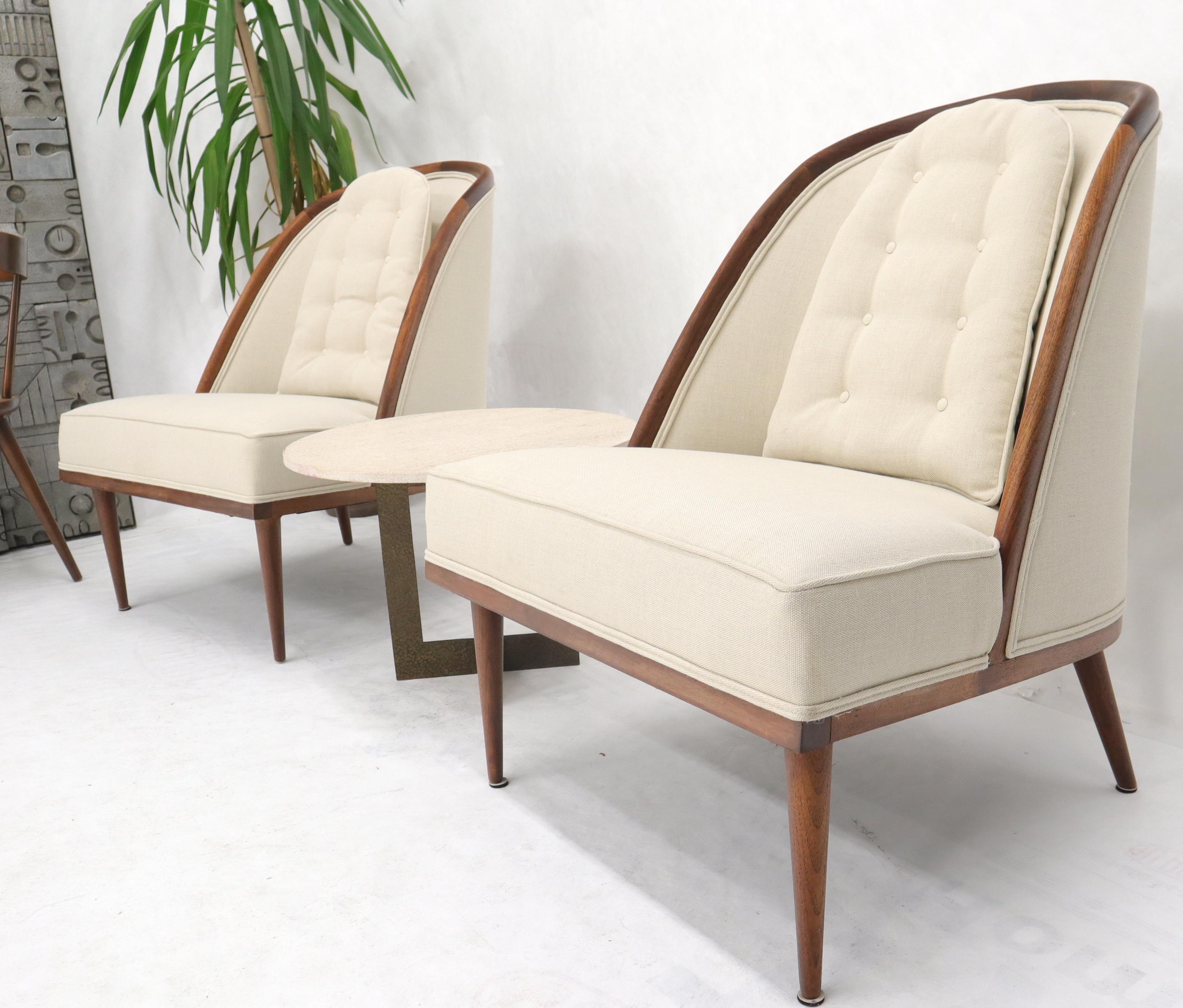 Pair of Oiled Walnut Frames Tall Tapered Legs New Upholstery Lounge Chairs 2