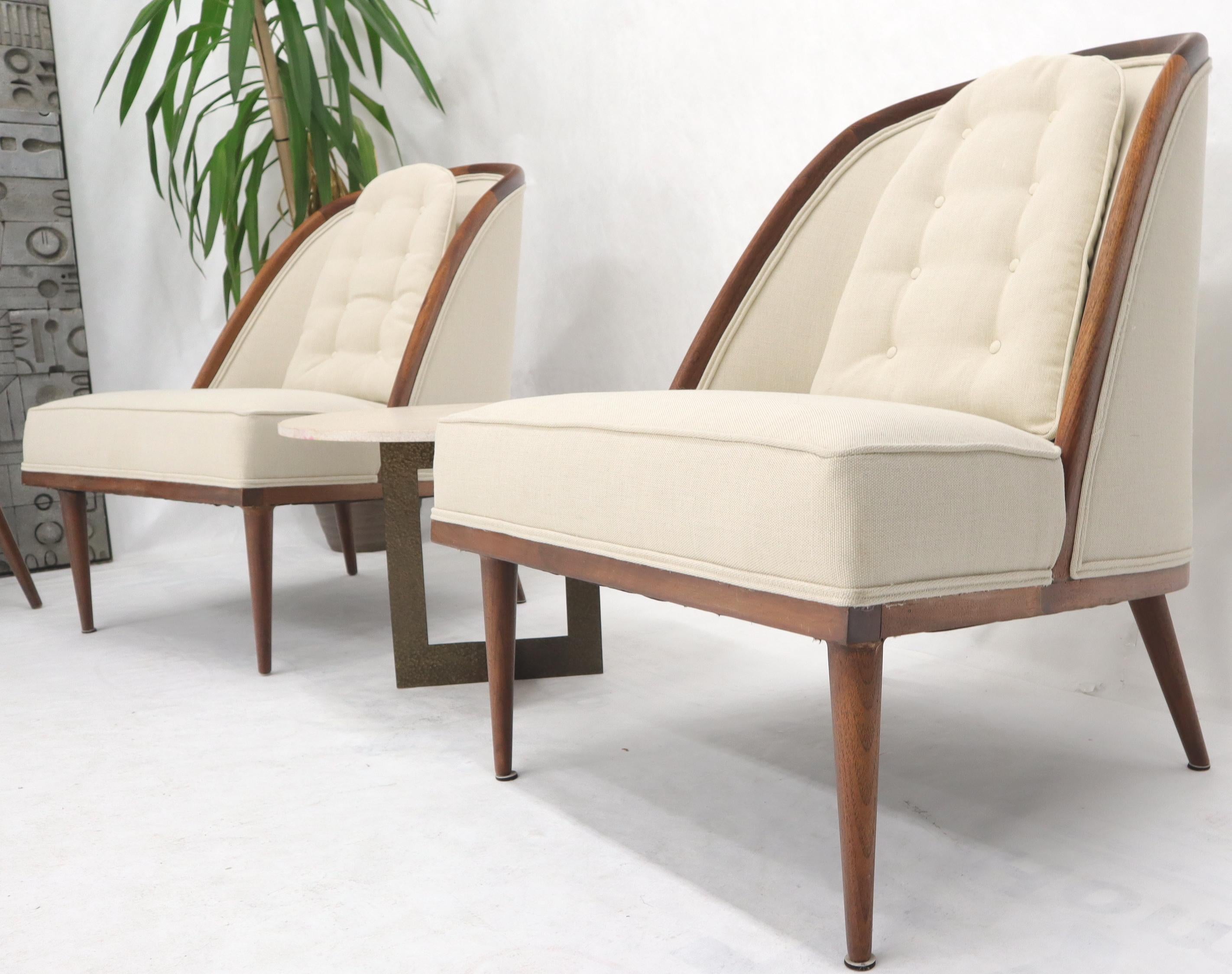 Pair of Oiled Walnut Frames Tall Tapered Legs New Upholstery Lounge Chairs 3