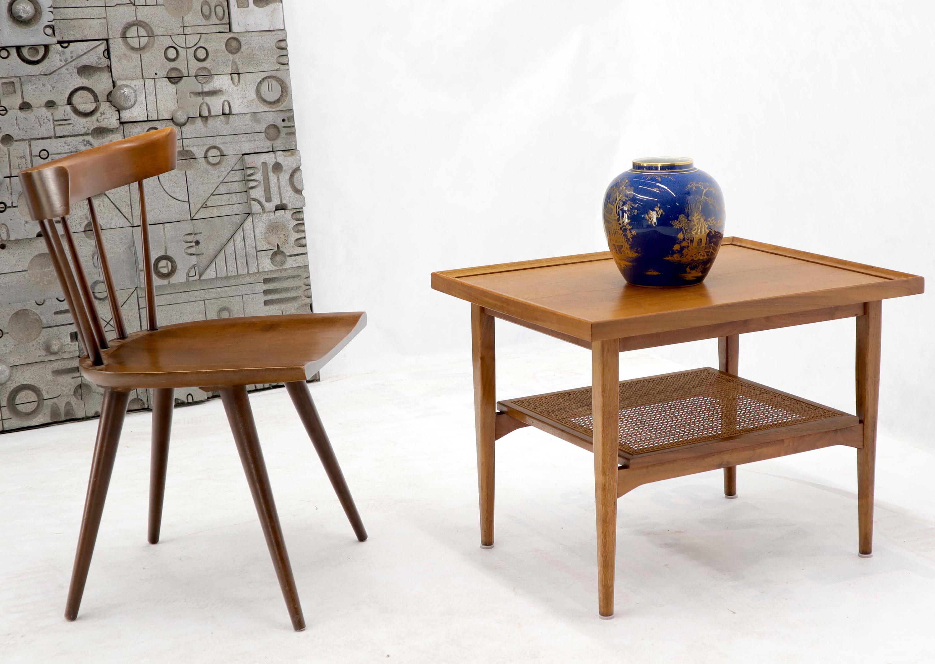 Pair of Oiled Walnut Rectangular Cane Shelf Side End Table Stands 5